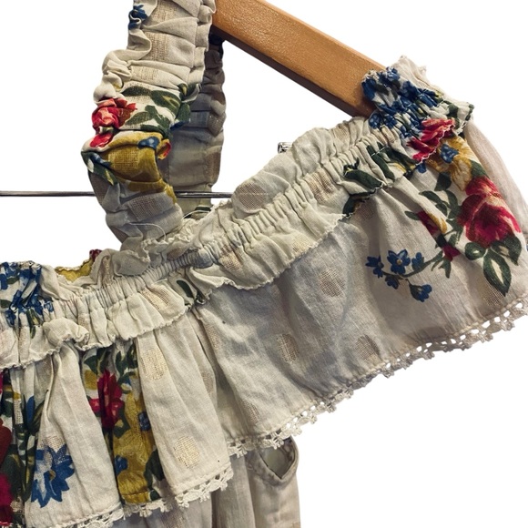 House of Harlow 1960 Helena Cream Floral Ruffled Crop Sz M - Picture 3 of 8